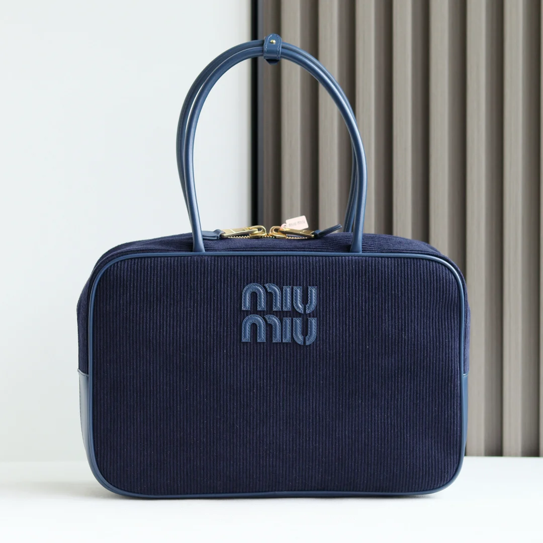 MIU MIU 5bb163 Corduroy Bowling Satchel Ladies Handbag