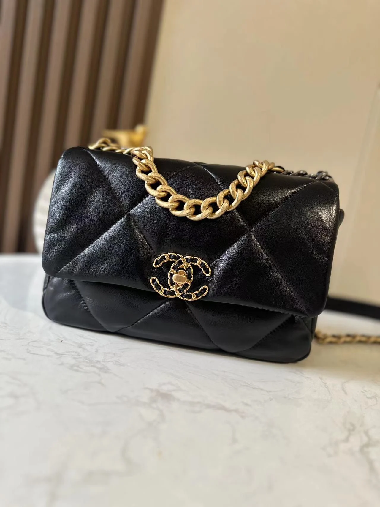 Chanel AS1160 Chanel 19 Series Goatskin Flap Bag with Handle and Shoulder Strap