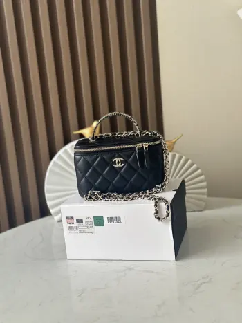 66060 25s Pearl Cosmetic Long Box Makeup White Ladies Handbag Crossbody Bag Replica Chanel womens bags