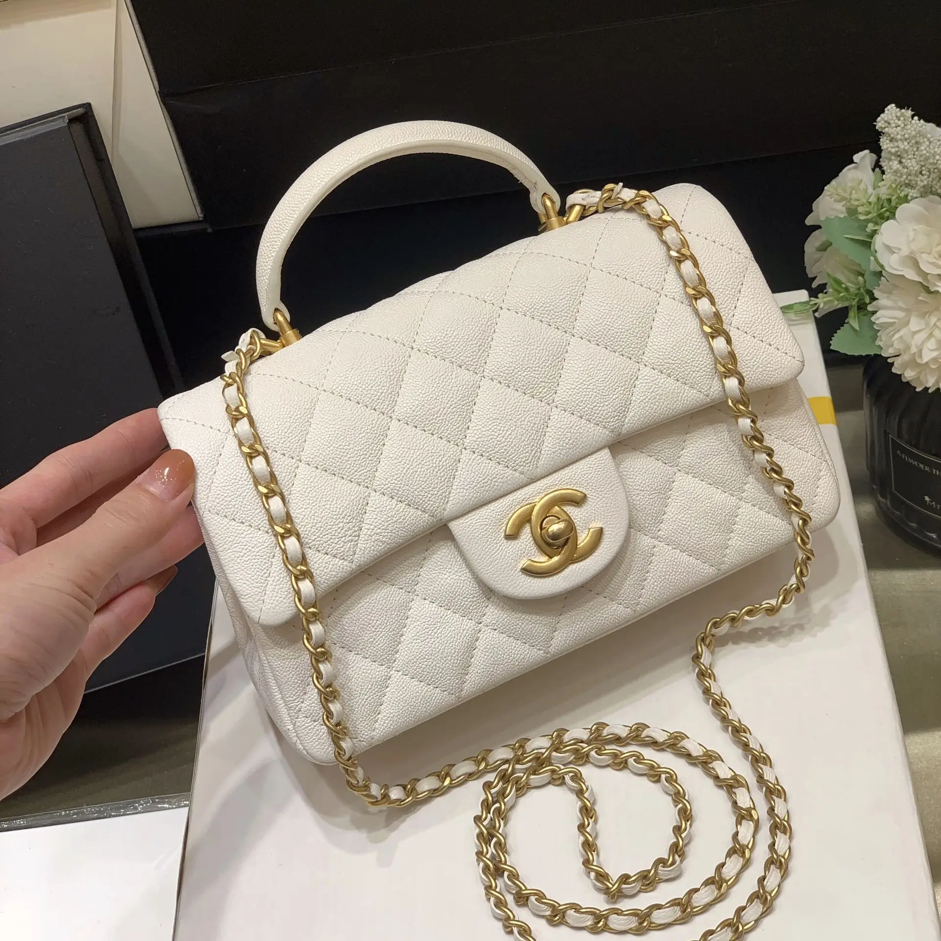 Chanel AS2431 CF Mini Handle 23K Women s Top Handle Flap Bag Chanel AS2431 CF Mini Handle 23K Women s Top Handle Flap Bag