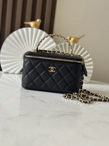 66053 24A Long Box Cosmetic Bag with Handle and Shoulder Strap Replica Chanel womens bags