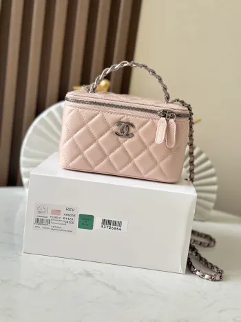 66056 23K Rhinestone Handle Long Box Makeup Bag Handbag Crossbody Bag Replica Chanel womens bags