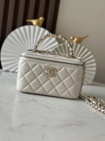66049 24P Pearl Cosmetic Long Box Makeup Bag Women s Handbag Shoulder Bag Replica Chanel womens bags