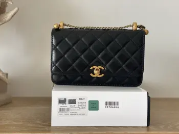 66059 24C Small Gold Ball Double Pearl Chain WOC Fortune Bag Women s Crossbody Bag Replica Chanel womens bags