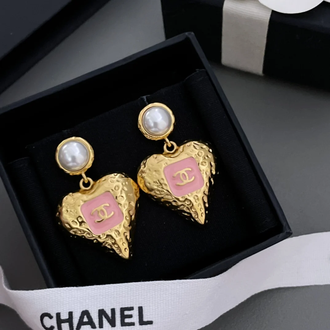 Chanel Pearl drop vintage heart earrings