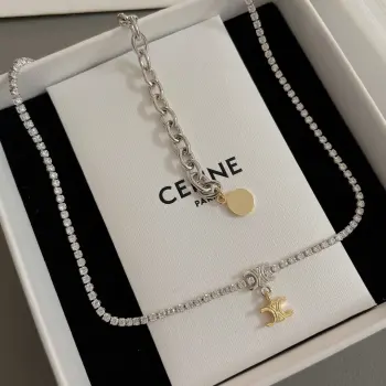 Full Diamond Gold and Silver Arc de Triomphe Necklace Replica Celine Necklaces