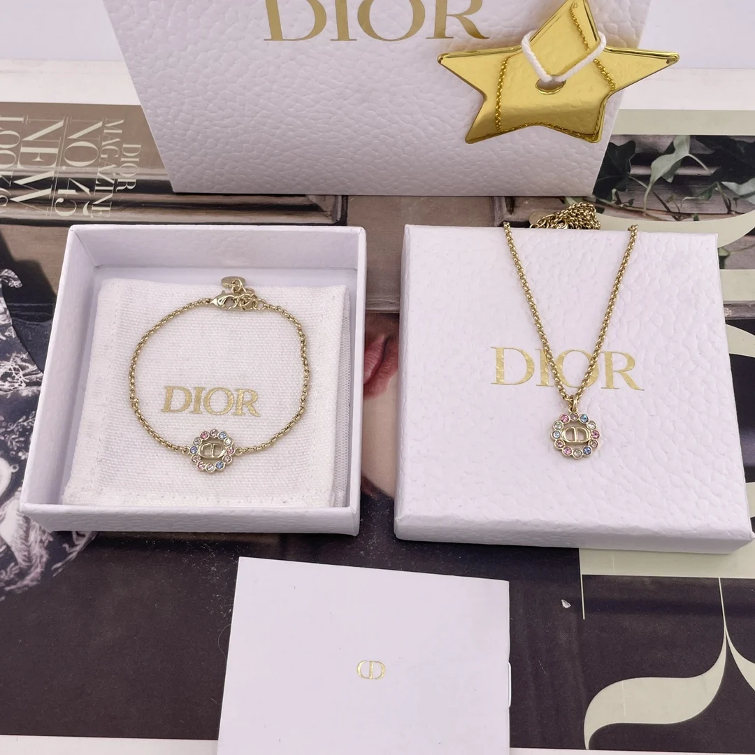 Dior Small circle colored diamond bracelet and necklace