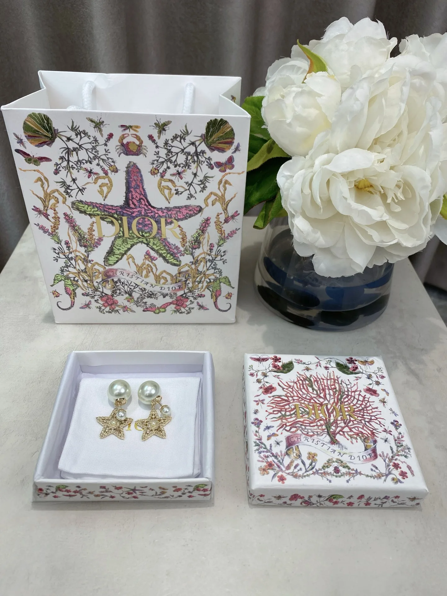 Dior Pentagram Pearl CD Earrings