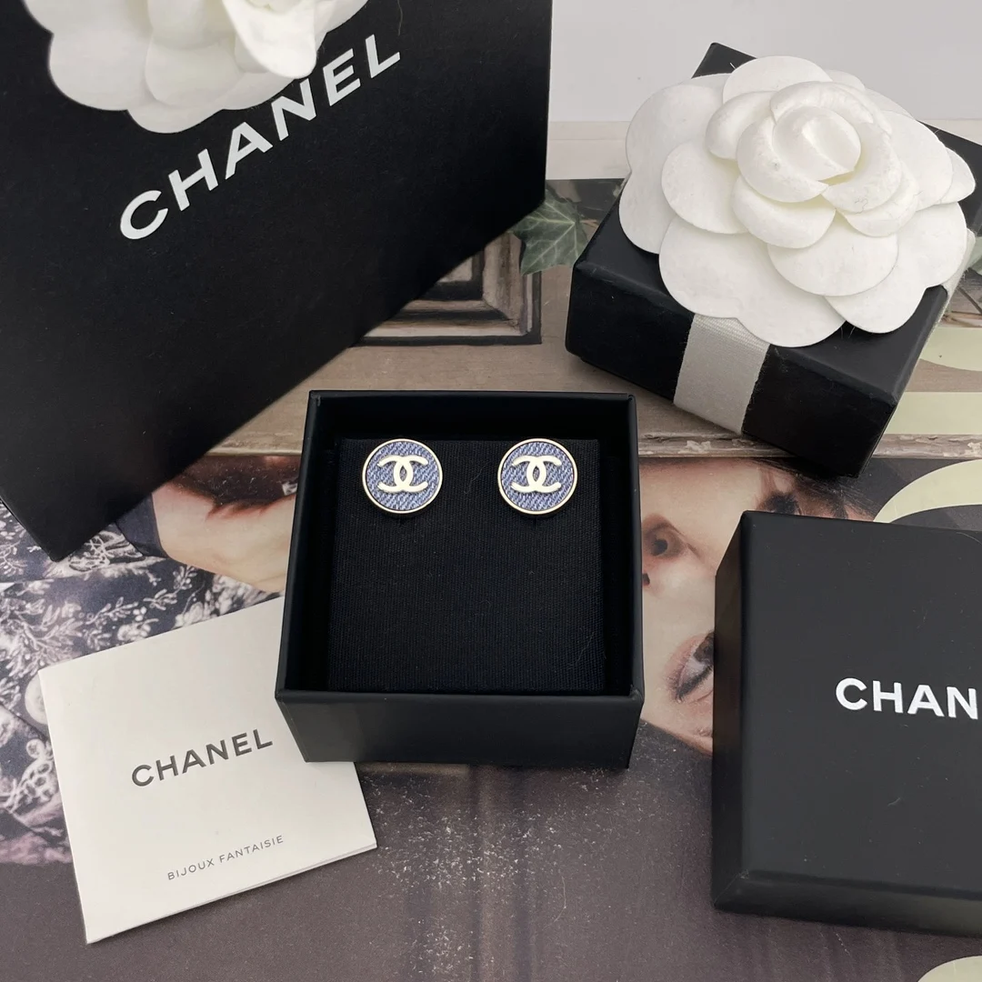 Chanel Double C circular denim earrings