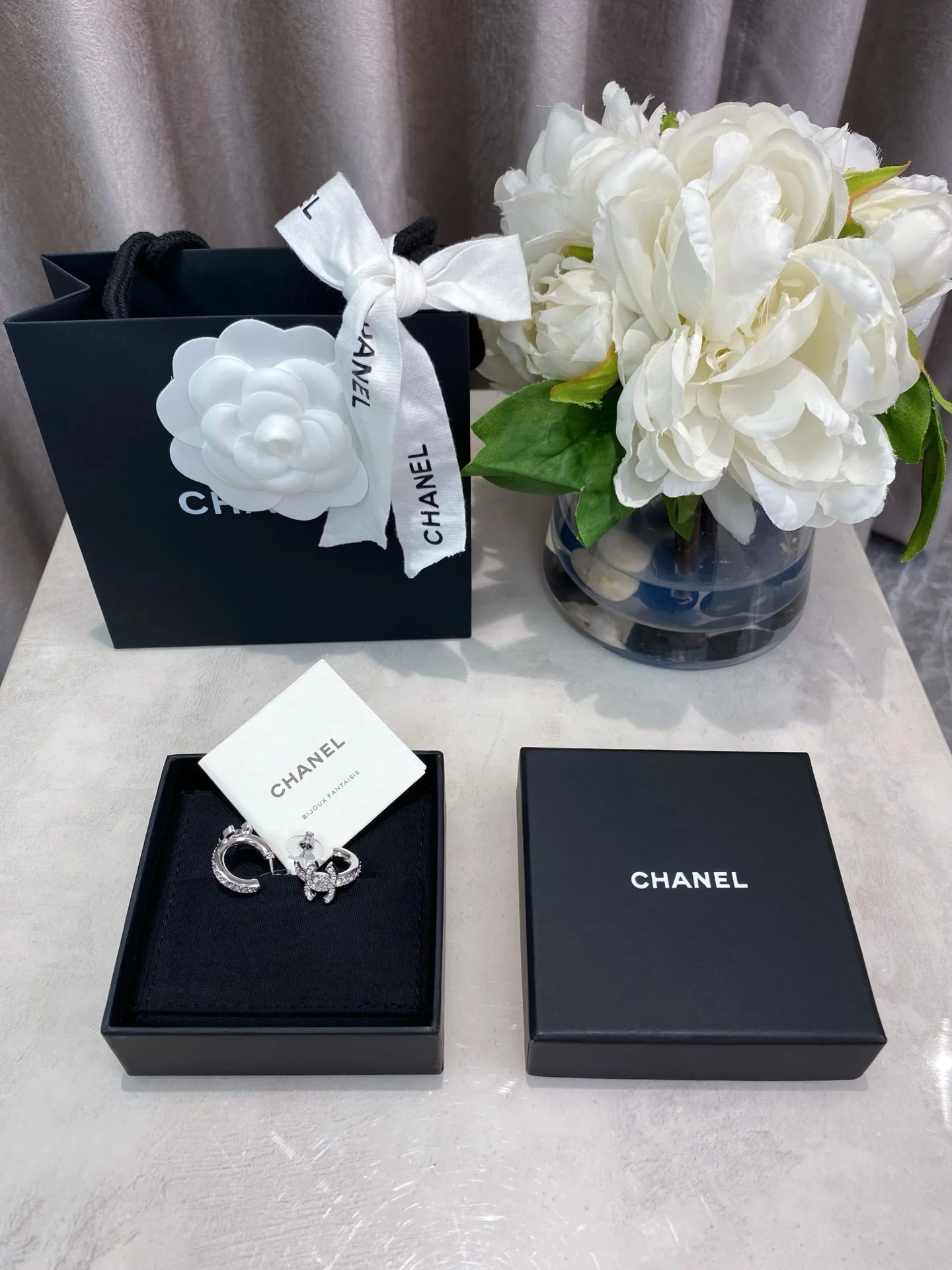 Chanel Silver full-pave small hoop earrings Chanel Silver full-pave small hoop earrings