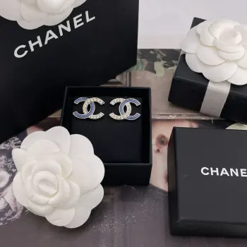 Rhinestone-embellished CC Denim Stud Earrings Replica Chanel Earrings