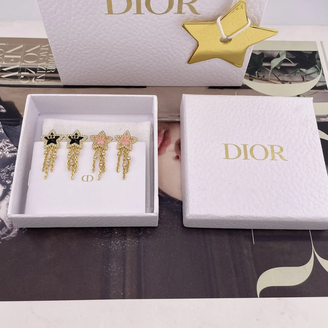 Dior Pave Star Tassel Earrings, Pink   Blue