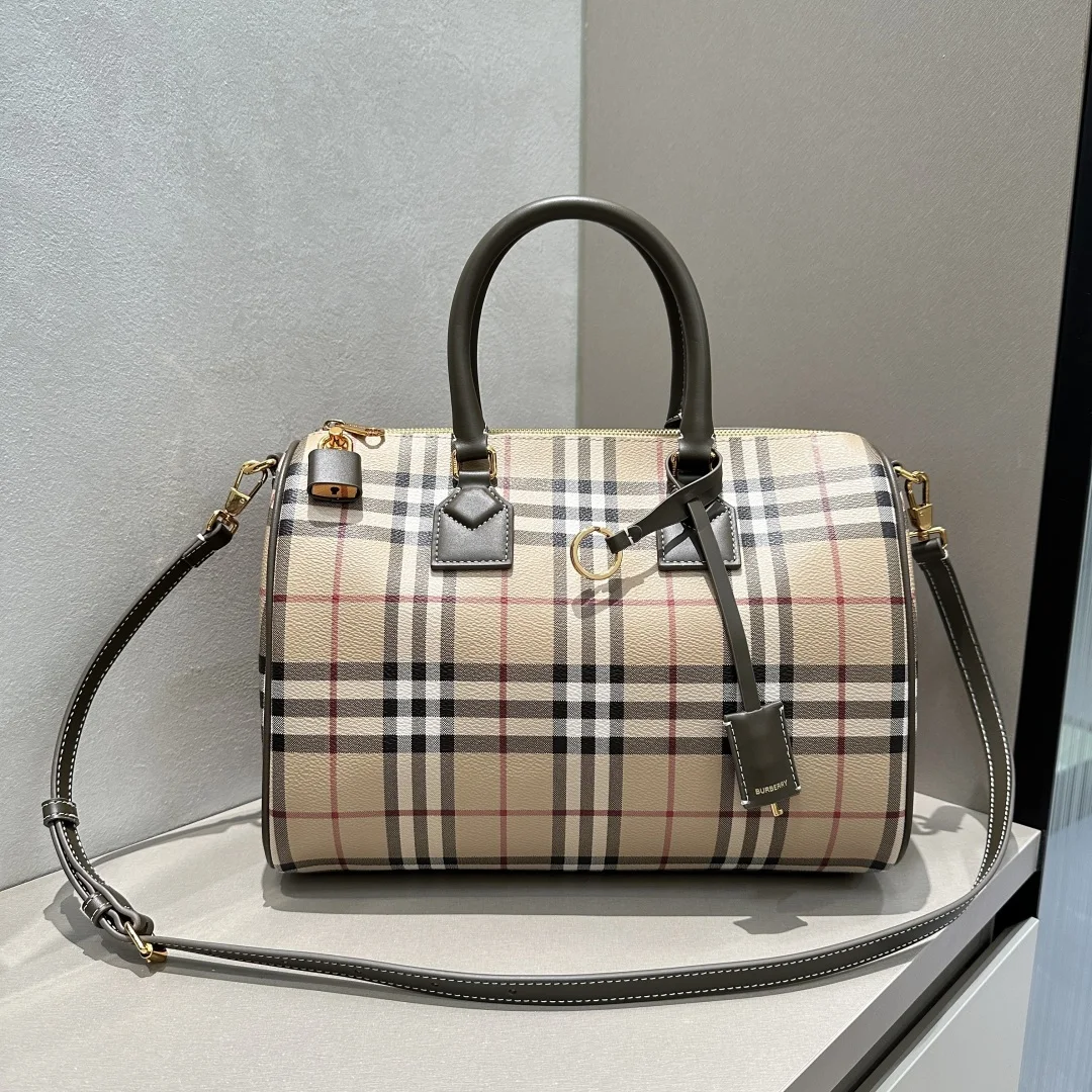 Burberry 4961 Birch Brown Plaid Bowling Bag Women s Handbag Crossbody Bag Burberry 4961 Birch Brown Plaid Bowling Bag Women s Handbag Crossbody Bag