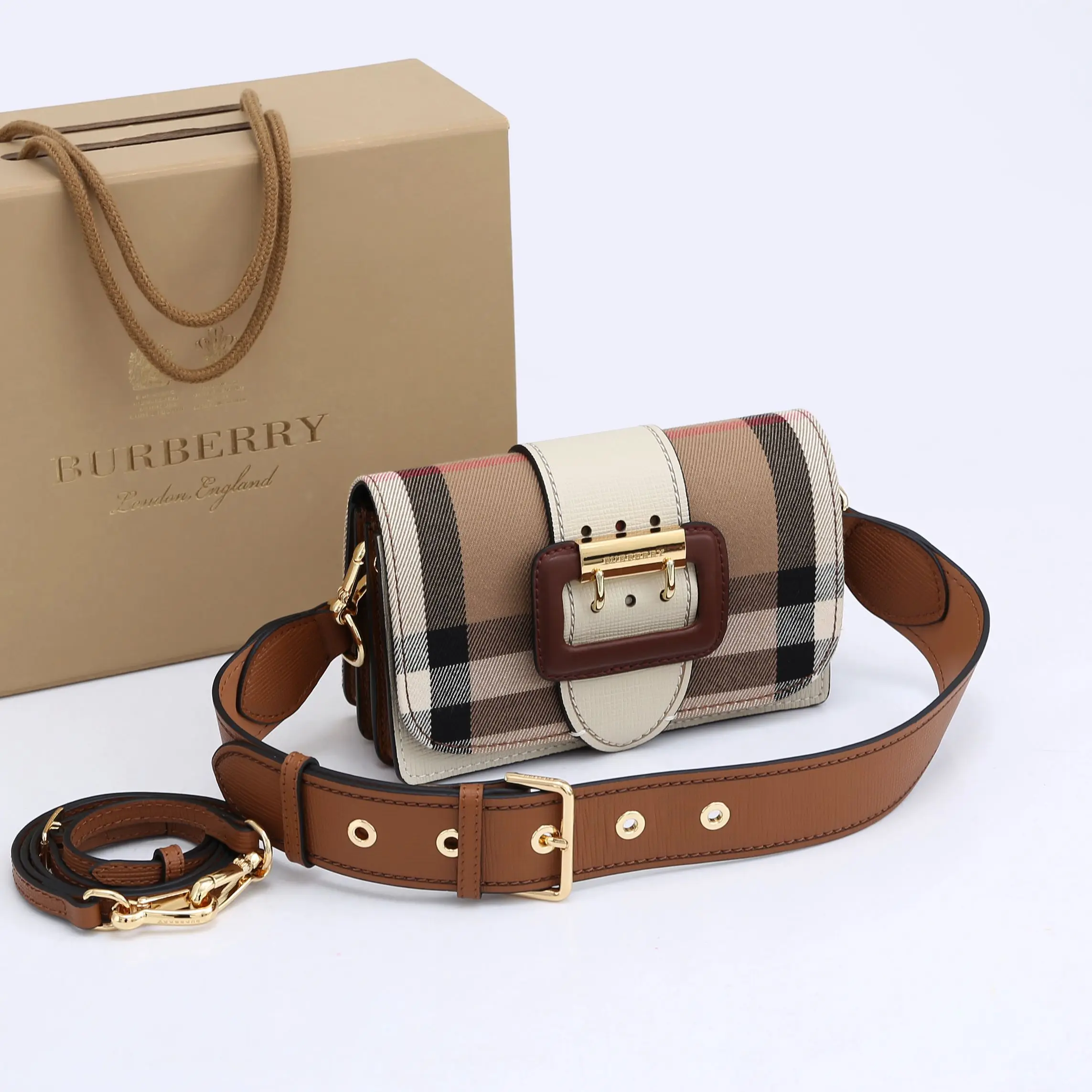 Burberry 85483 THE BUCKLE - HOUSE Check and Leather Buckle Bag Women s Crossbody Bag