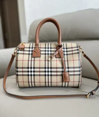 4961 Birch Brown Plaid Bowling Bag Women s Handbag Crossbody Bag Replica Burberry womens bags