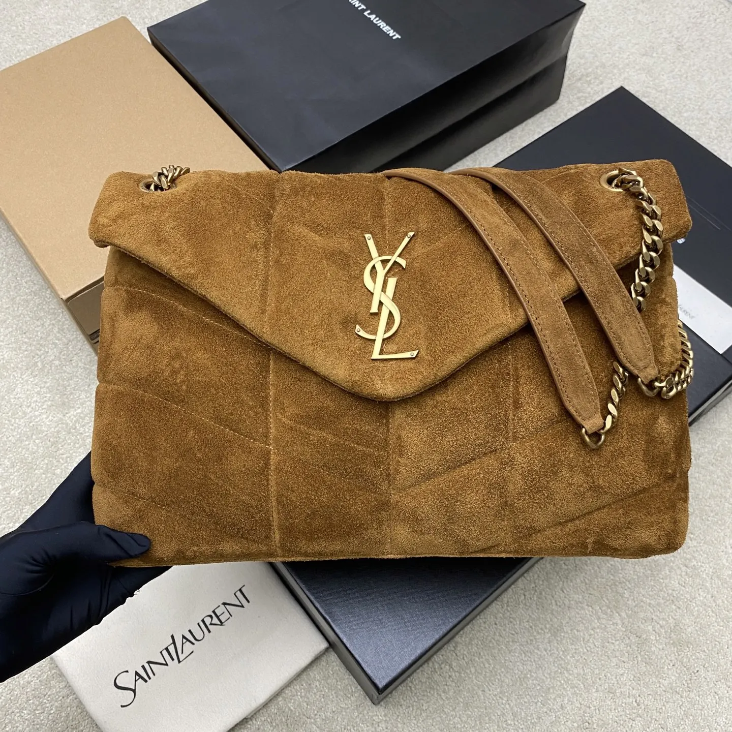 SAINT LAURENT 577475 Large Quilted Suede Crossbody Bag