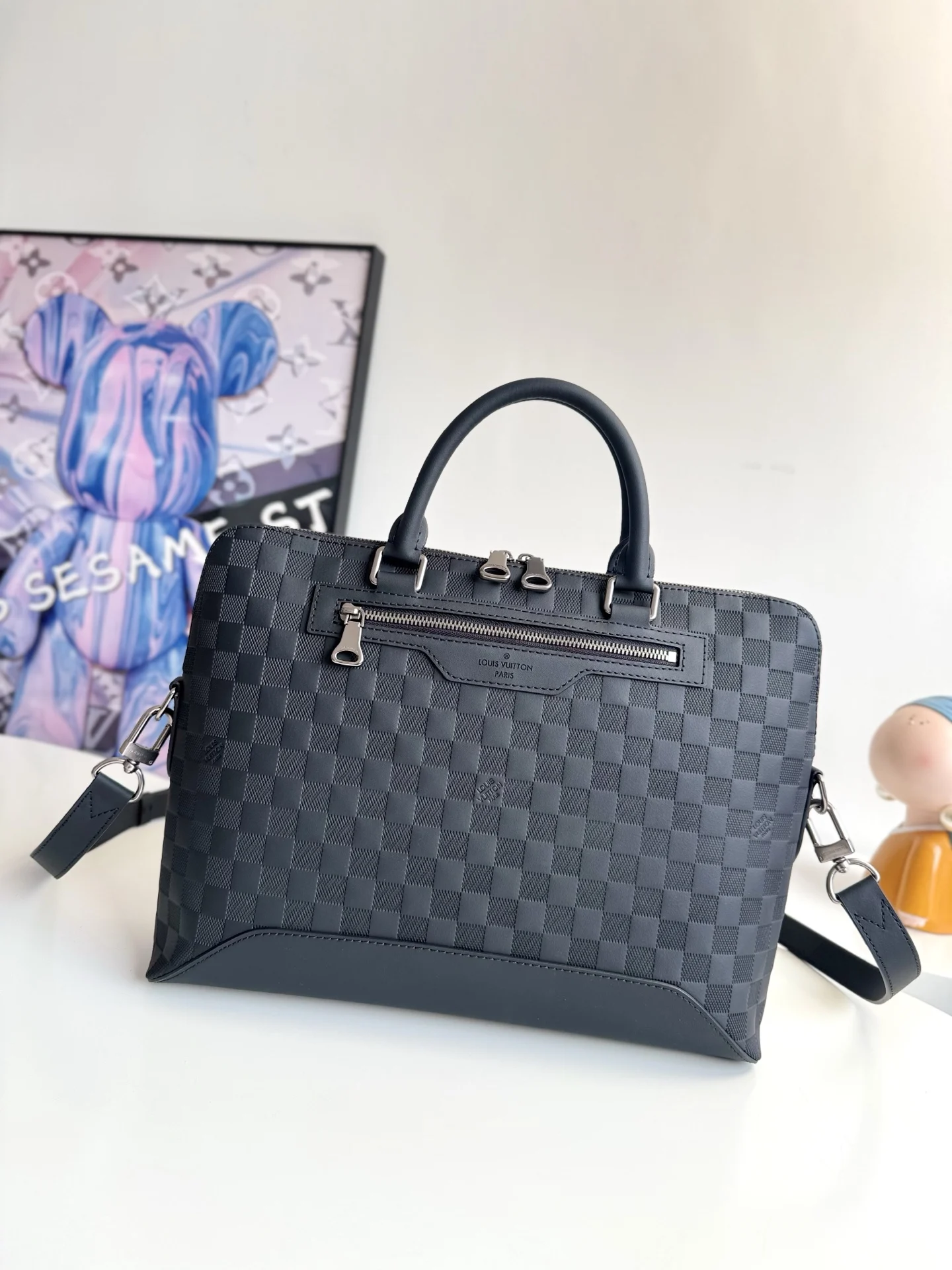 Louis Vuitton Overseas Original N41019 Damier Infini Briefcase Tote Bag Louis Vuitton Overseas Original N41019 Damier Infini Briefcase Tote Bag