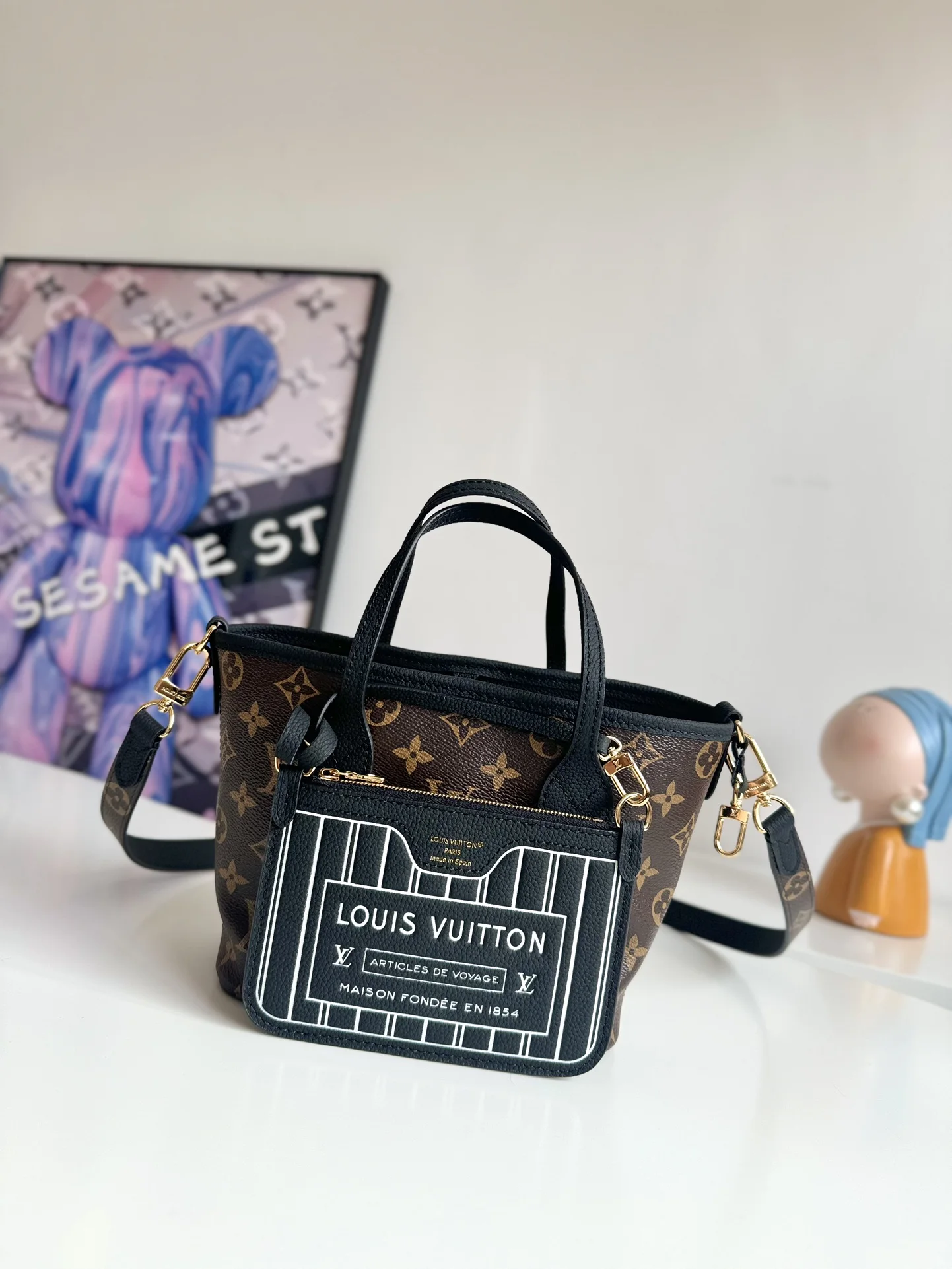 Louis Vuitton Overseas Original M12099 Neverfull Bandouliere Inside Out BB Handbag Tote Crossbody Bag