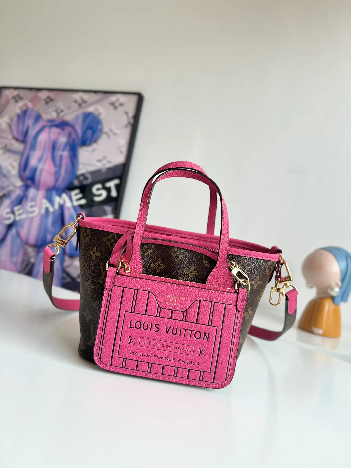 Louis Vuitton Overseas Original M12106 Neverfull Bandouliere Inside Out BB Handbag Tote Crossbody Bag