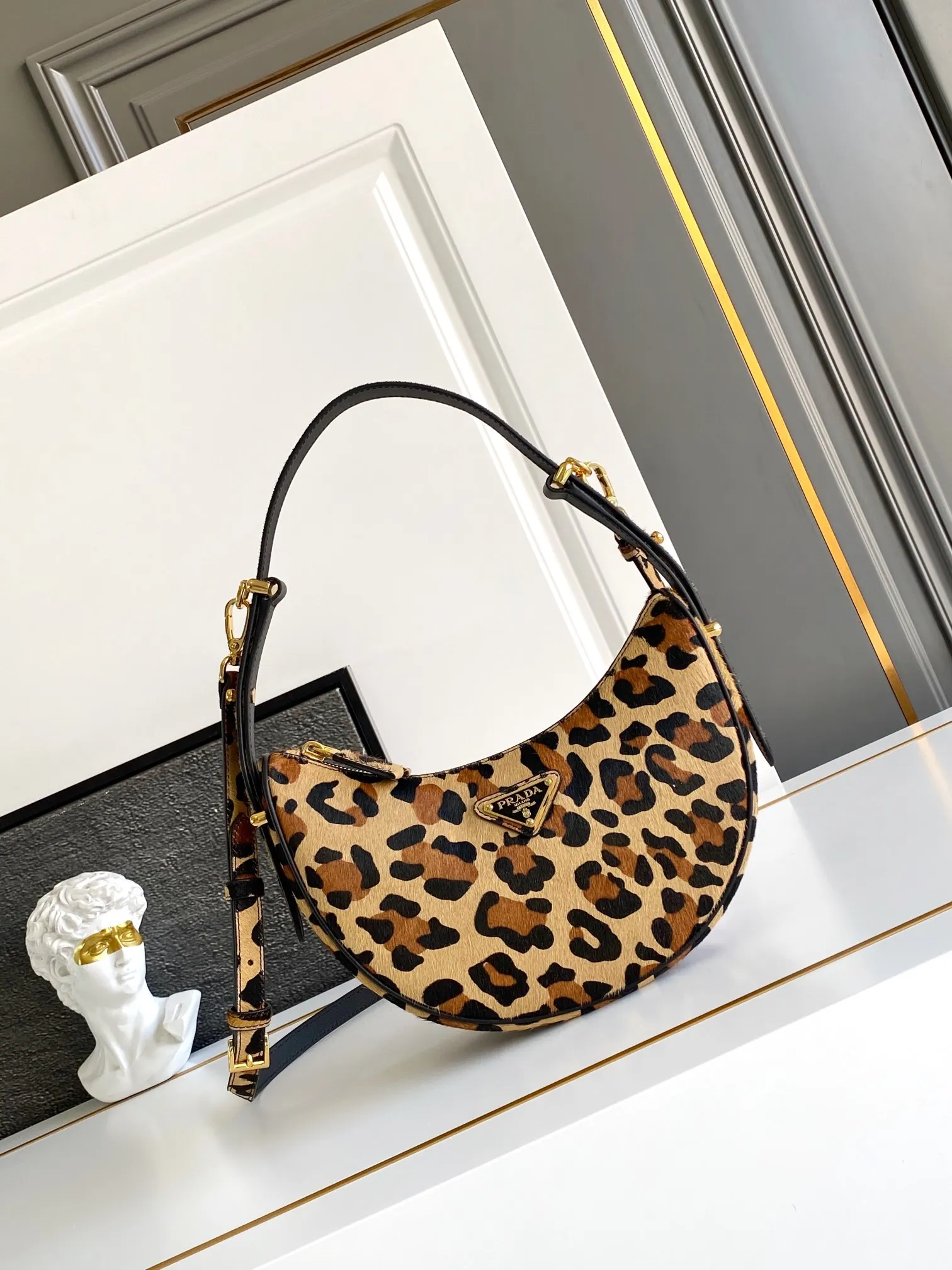 Prada 1BC194 Leopard Moon Bag Arque Bag Shoulder Bag Crossbody Bag