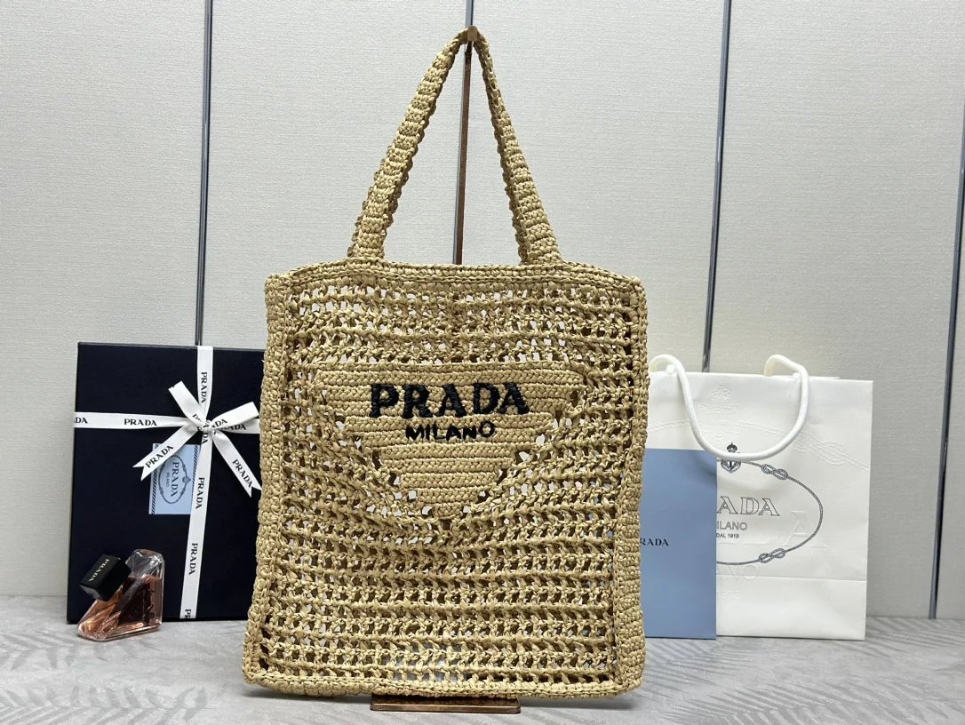 普拉达 1BG393 酒椰纤维托特包 手提包 单肩背包