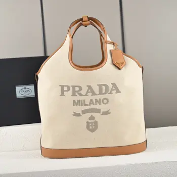 1BG472 Summer 亚麻混纺配皮大号托特包 手提包 高仿普拉达女包