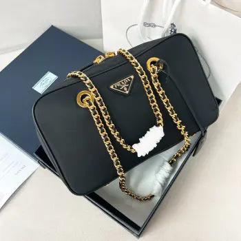 1BB155 Summer新品中古式黑金链条单肩包中号 单肩背包 高仿普拉达女包