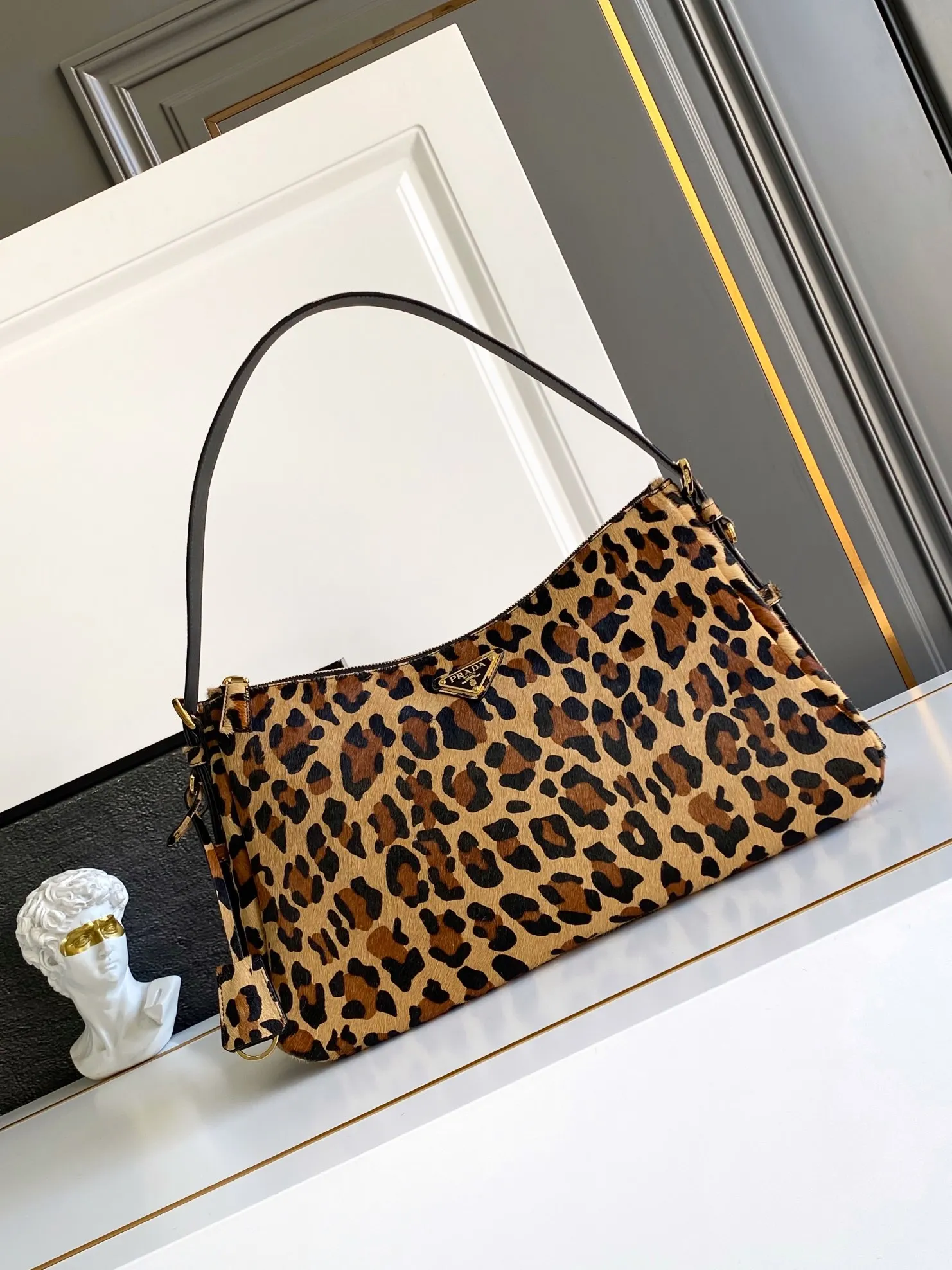 Prada 1BC228 Leopard Print Large Shoulder Bag