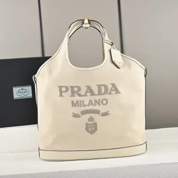  1BG472 Summer 亚麻混纺配皮大号托特包 手提包 高仿普拉达女包