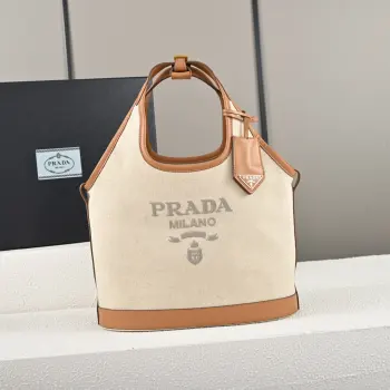 1BG471 Summer新品亚麻混纺配皮托特包中号 手提包 高仿普拉达女包