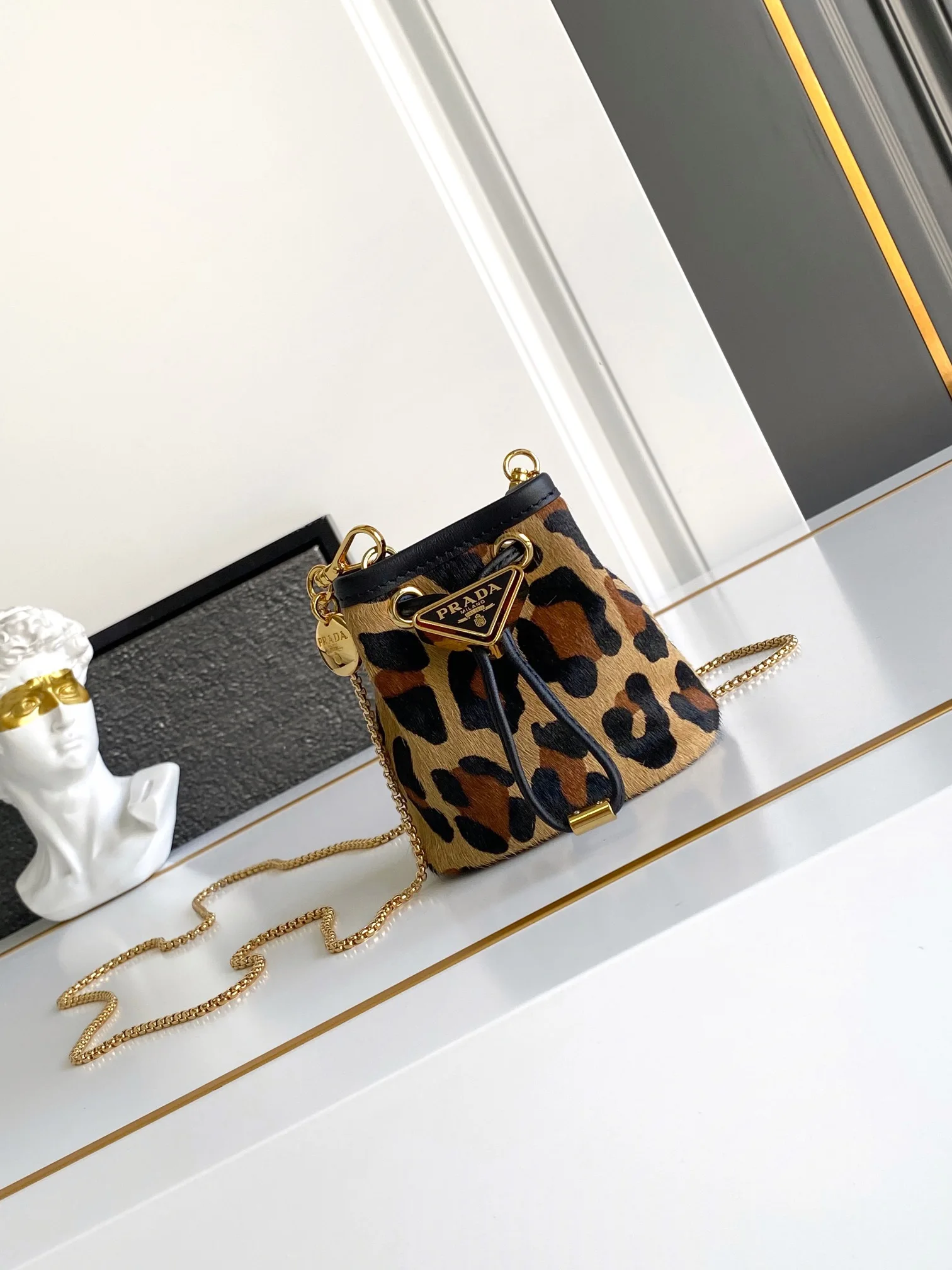 Prada 1NR016 mini leopard print small bucket crossbody bag Prada 1NR016 mini leopard print small bucket crossbody bag