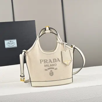 1BE074 Summer 亚麻混纺配皮托特包 手提斜挎包 高仿普拉达女包