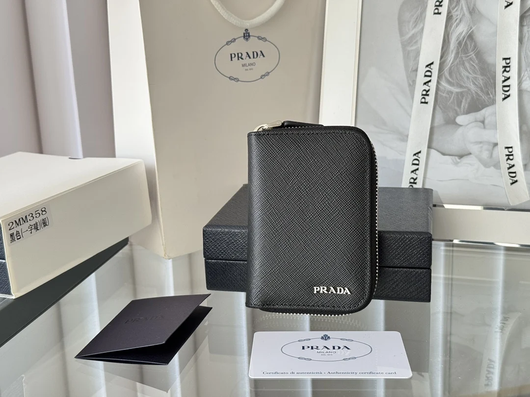 Prada 2MM358 Unisex Card Holder Zipper Wallet