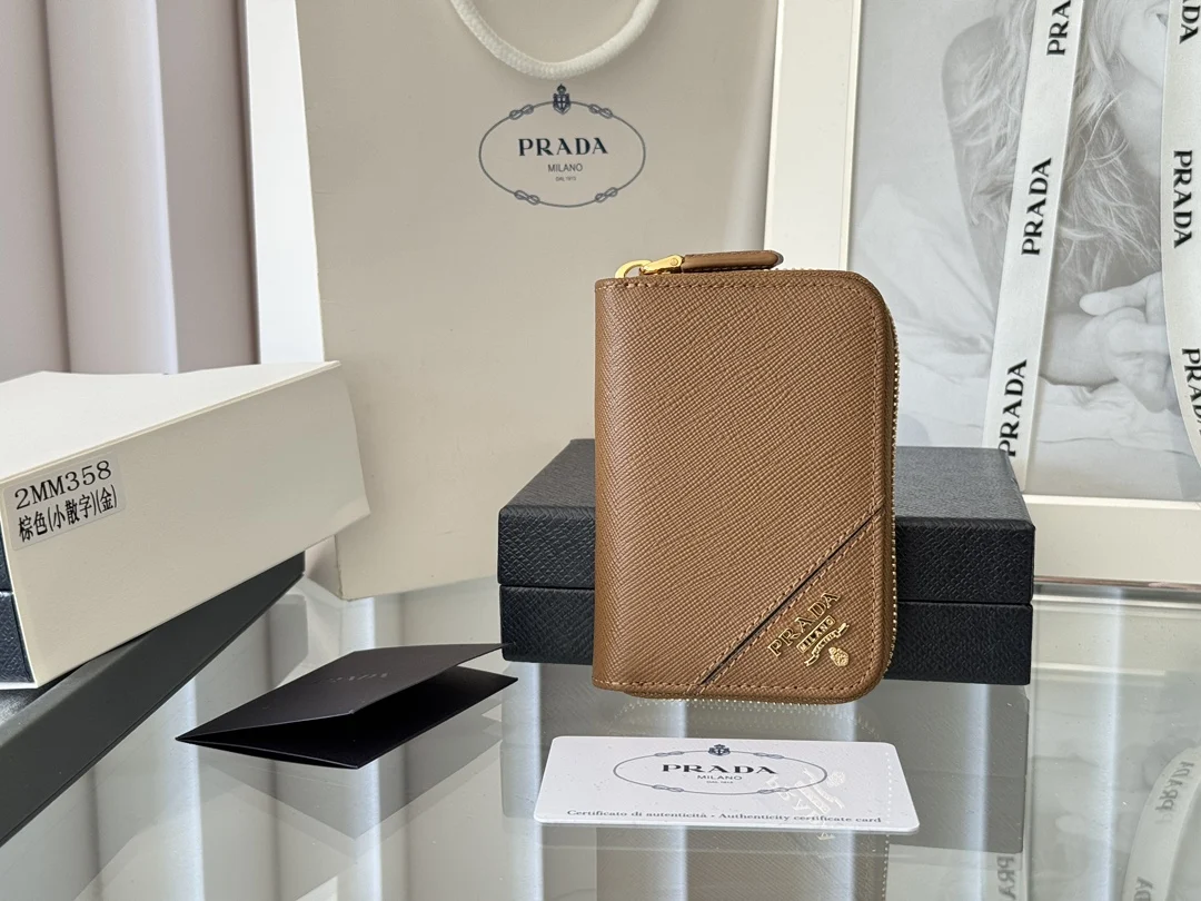 Prada 2MM358 Unisex Card Holder Zippered Wallet