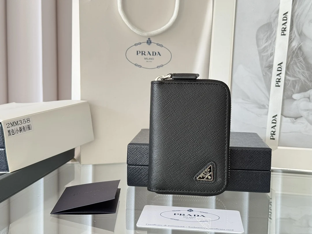 Prada 2MM358 Unisex Card Holder Zippered Wallet