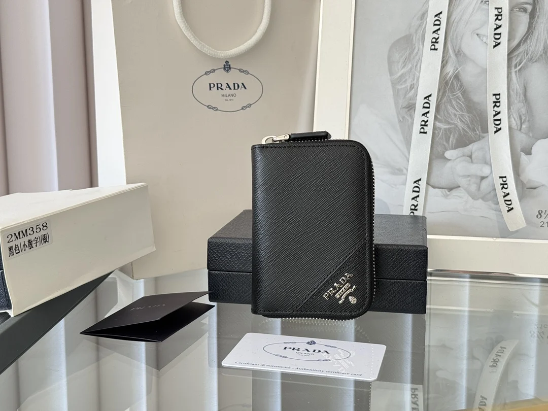 Prada 2MM358 Unisex Card Holder Zippered Wallet
