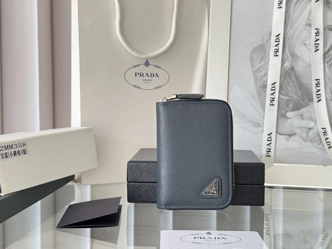 Prada 2MM358 Unisex Card Holder Zippered Wallet