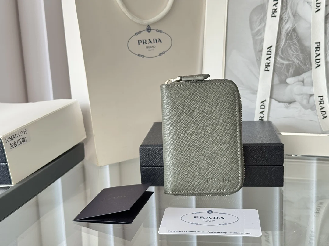 Prada 2MM358 Unisex Card Holder Zippered Wallet