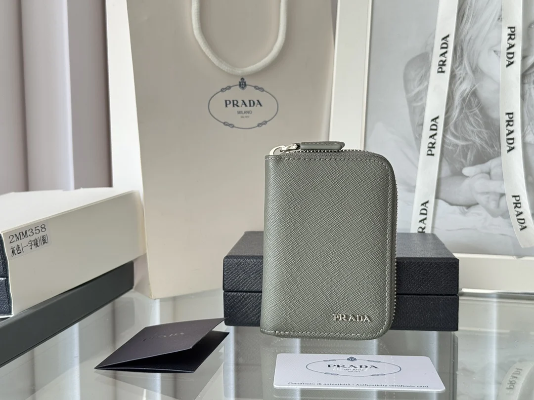 Prada 2MM358 Unisex Card Holder Zipper Wallet