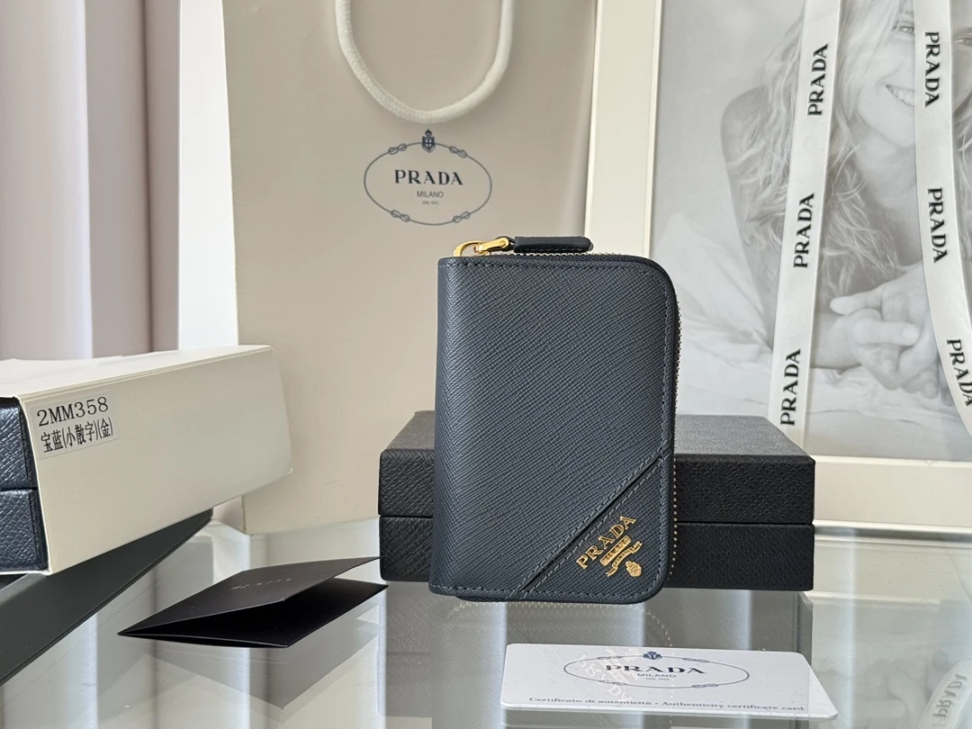 Prada 2MM358 Unisex Card Holder Zippered Wallet