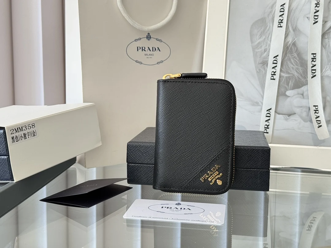 Prada 2MM358 Unisex Card Holder Zipper Wallet