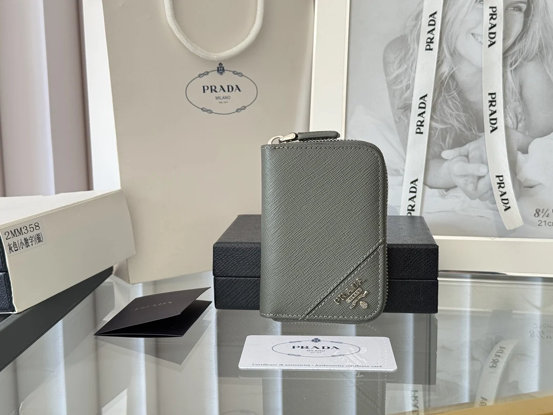 Prada 2MM358 Unisex Card Holder Zippered Wallet