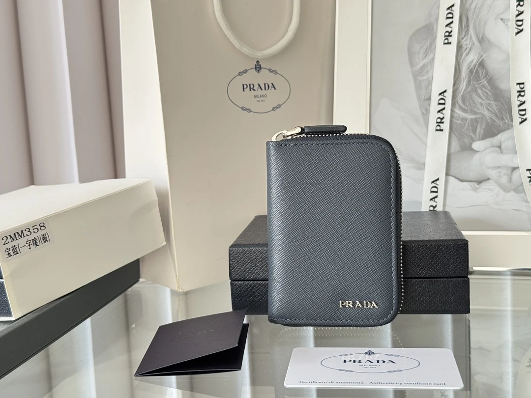 Prada 2MM358 Unisex Card Holder Zippered Wallet
