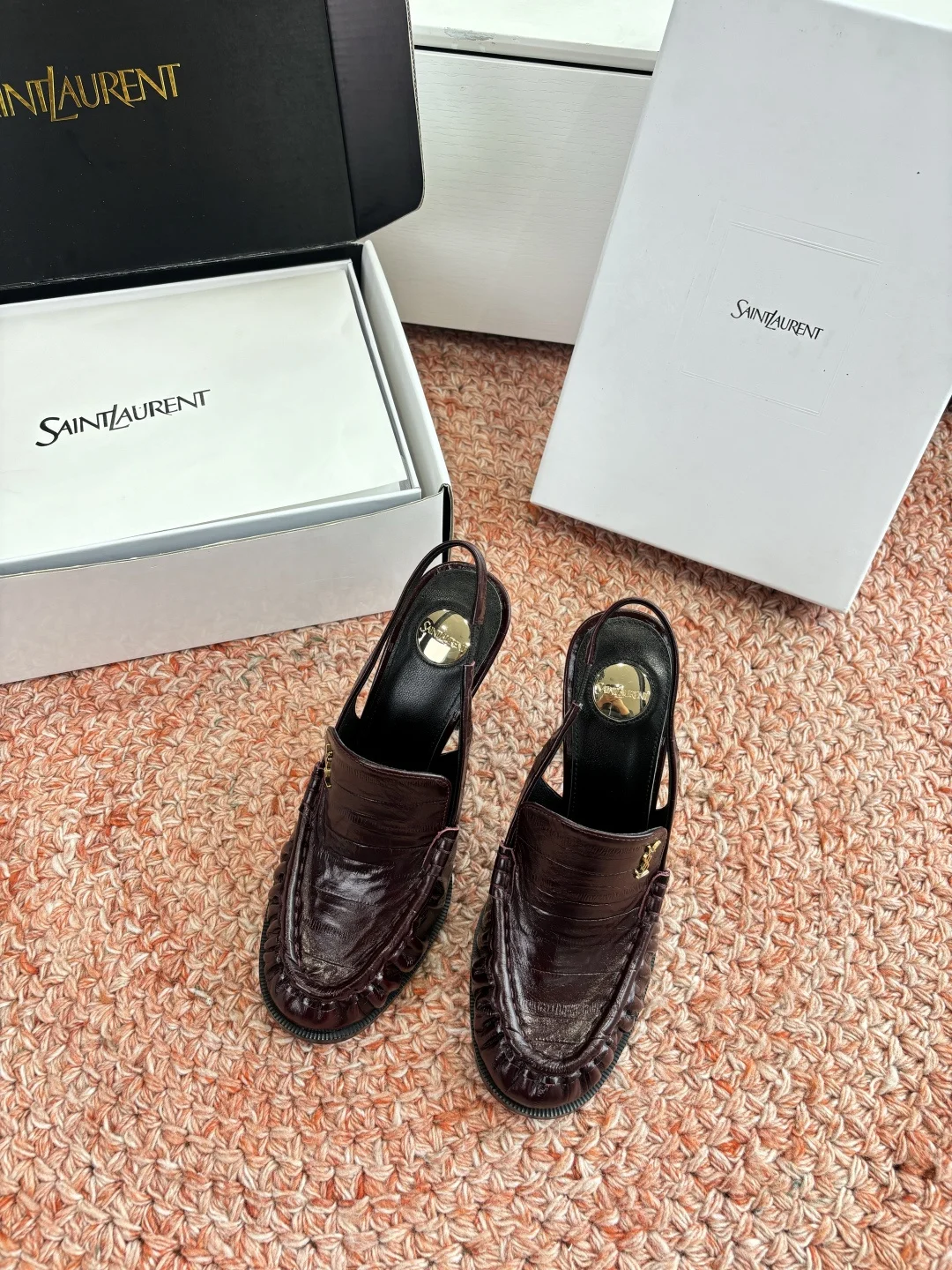 SAINT LAURENT 2026 New YSL Small Logo High Heel Loafers Slippers