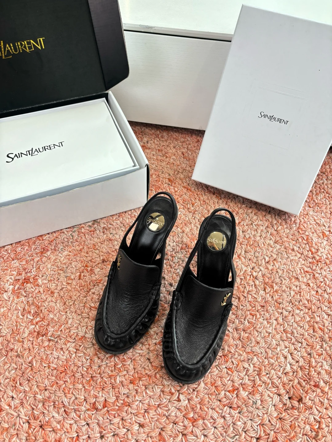 SAINT LAURENT 2026 New YSL Small Logo High Heel Loafers Slippers