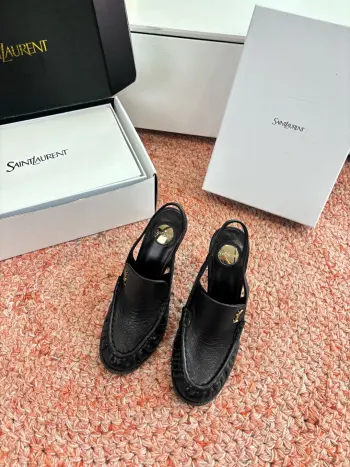 2026 New YSL Small Logo High Heel Loafers Slippers Replica SAINT LAURENT Womens Loafers and Dress Shoes