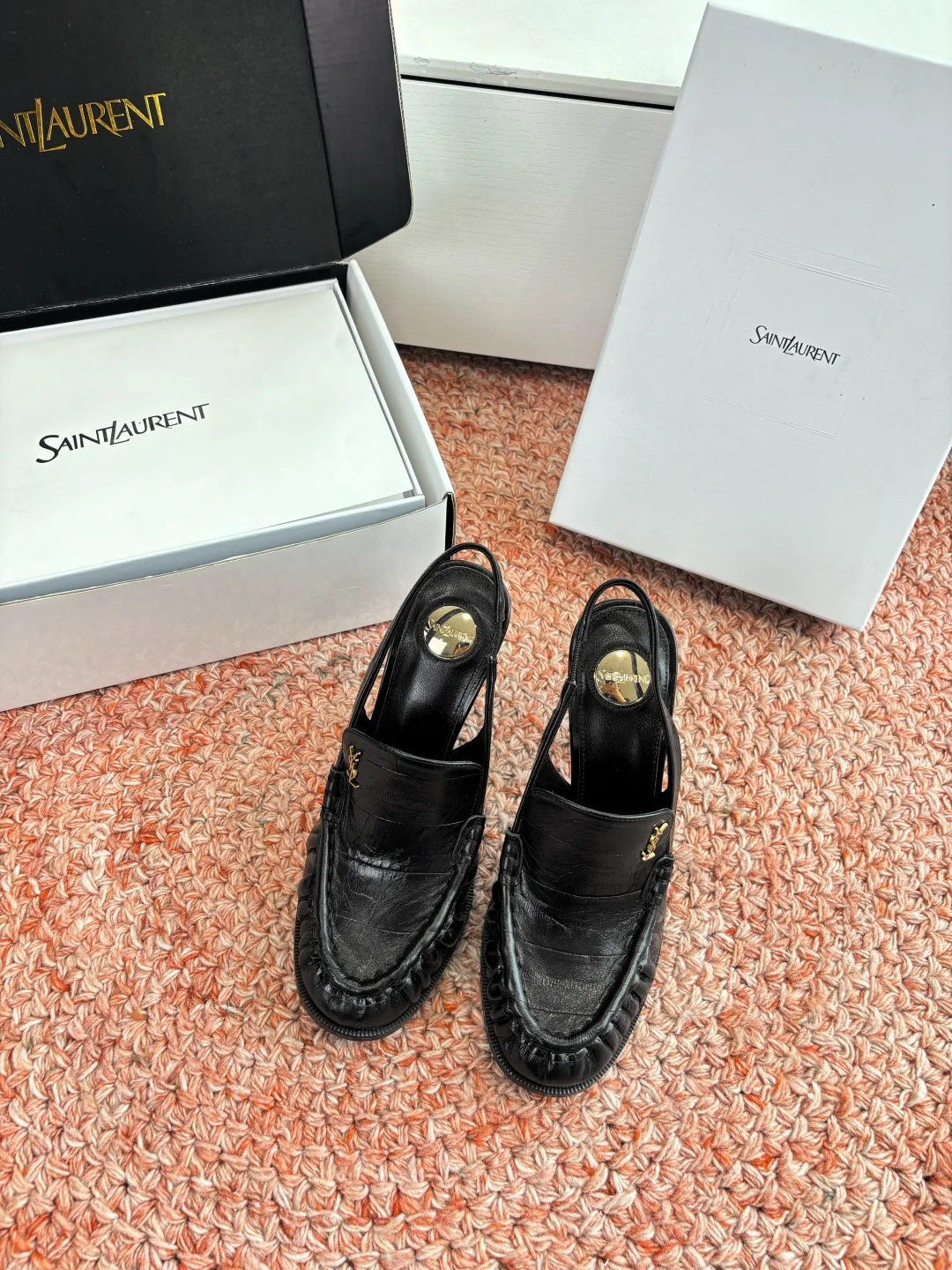 SAINT LAURENT 2026 New YSL Small Logo High Heel Loafers Slippers