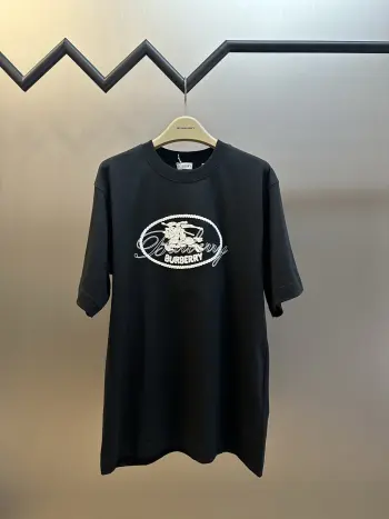 Overlapping Stamp War Horse Crew Neck Short Sleeve T-shirt Replica Burberry Tshirts and Polos