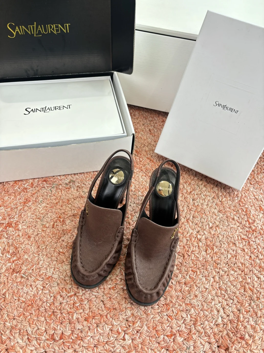 SAINT LAURENT 2026 New YSL Small Logo High Heel Loafers Slippers