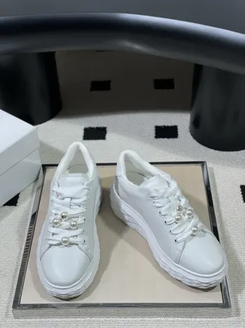 26s Spring/Summer New Round Toe Platform Rhinestone Bow White Sneakers Replica JimmyChoo Womens Sneakers